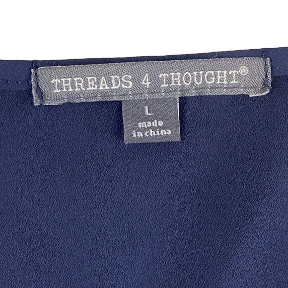 Threads 4 Thought Navy Blue Womens L Classic Preppy Cinched Waist  Lined Dress - Picture 3 of 13